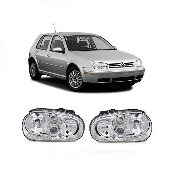 Farol golf volkswagen de 1999 a 2006 lado direito cromado com auxiliar