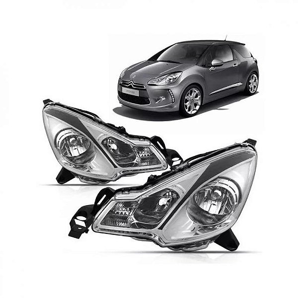 Farol ds3 citroën de 2012 a 2015 lado direito cromado elétrico com friso preto