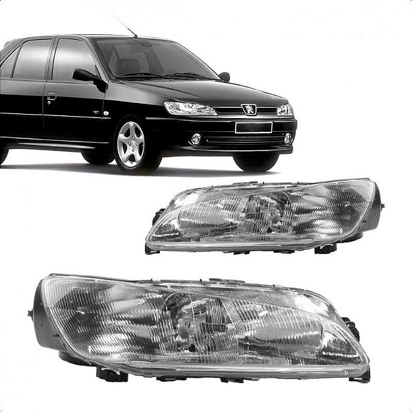Farol 306 peugeot de 1998 a 2002 lado direito foco duplo sem auxiliar raiado