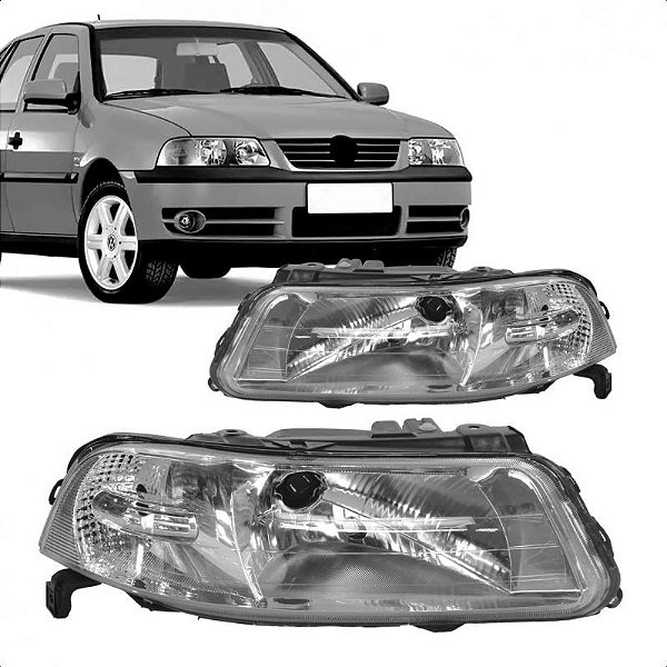 Farol gol volkswagen de 1999 a 2005 lado esquerdo cromado foco simples sem chapéu geração 3 ponteira para choque