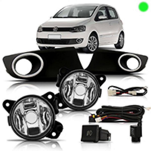 Kit de farol auxiliar fox volkswagen de 2010 a 2014 com grade e aro cromado