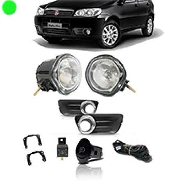 Kit de farol auxiliar palio fiat de 2011 a 2015 zoião eco com grade e aro cromado