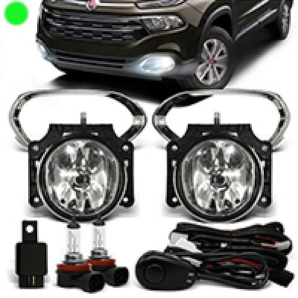 Kit de farol auxiliar toro fiat de 2016 a 2021 com moldura cromada e botão universal