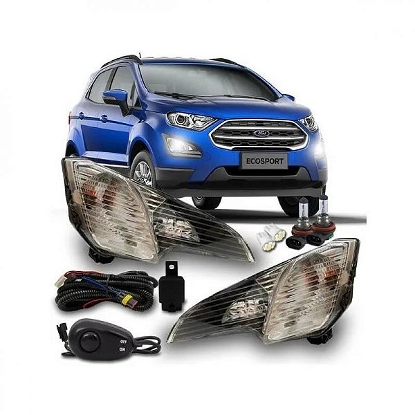 Kit farol auxiliar ecosport ford de 2018 a 2021 com botão universal