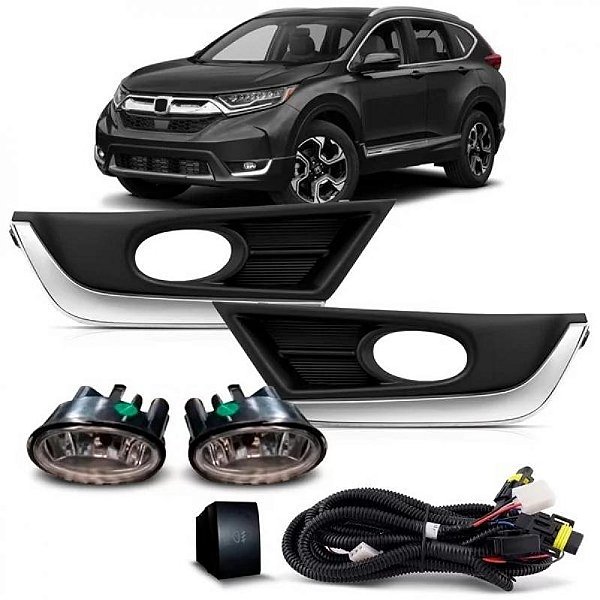 Kit farol auxiliar crv honda de 2018 a 2020 com grade e friso cromado