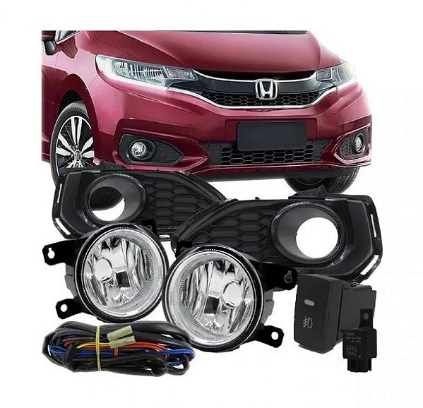 Kit farol auxiliar fit honda de 2018 a 2021 preto brilhante com grade