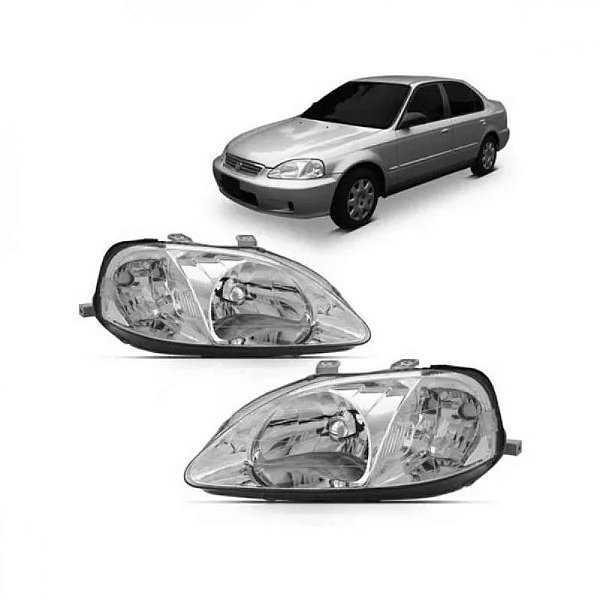 Farol civic honda de 1999 a 2000 lado direito cromado com cúpula cristal