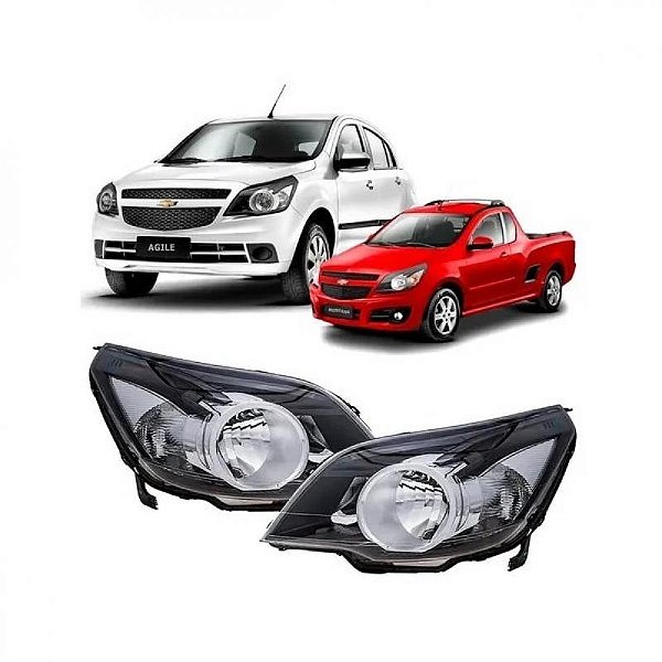 Farol agile chevrolet de 2009 a 2014 e montana chevrolet de 2011 a 2021 lado esquerdo preto com anel cromado