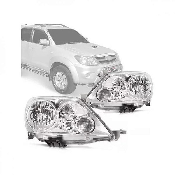 Farol hilux sw4 toyota de 2005 a 2008 lado esquerdo cromado manual