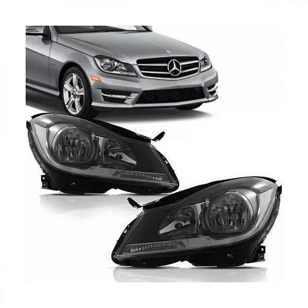 Farol c180 mercedes benz de 2012 a 2014 lado direito preto sem xenon