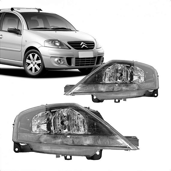 Farol c3 citroën de 2003 a 2012 lado esquerdo preto manual