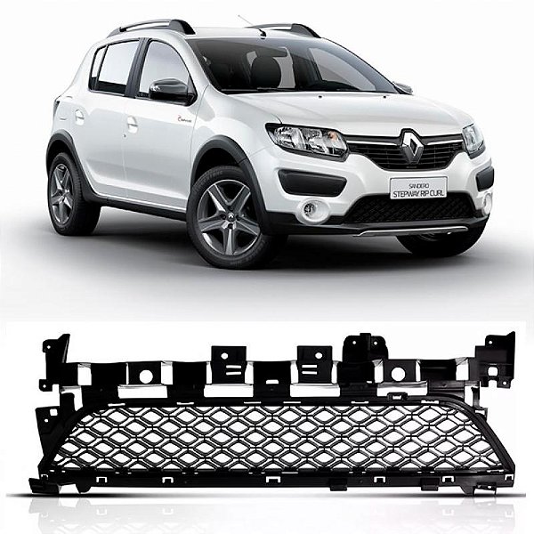 Grade sandero renault de 2014 a 2019 central para para choque dianteiro versão stepway