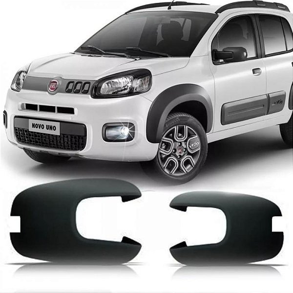 Capa do retrovisor externo uno fiat de 2015 a 2023 lado direito preto com furo para pisca