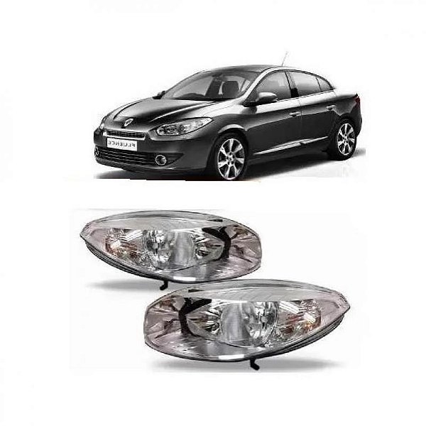 Farol fluence renault de 2010 a 2018 lado esquerdo cromado elétrico com motor sem projetor