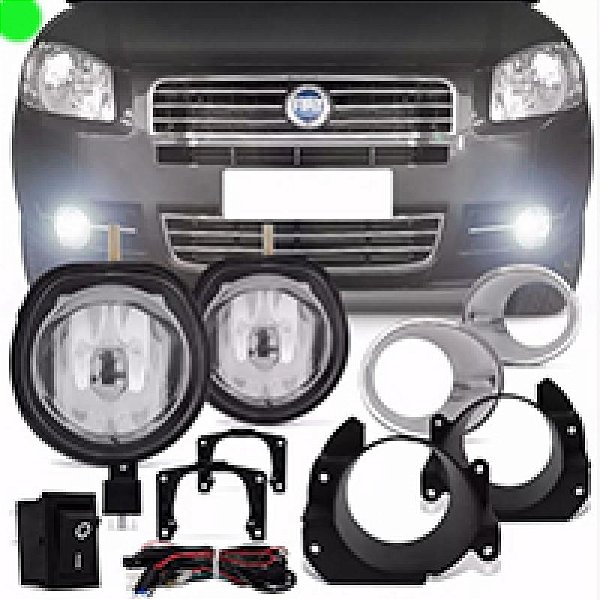 Kit farol auxiliar palio e siena el fiat de 2008 a 2011 cromado com motor com copo e com botão