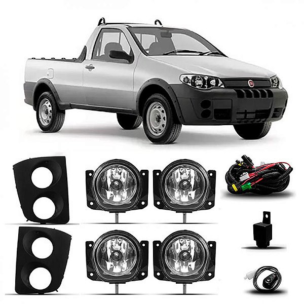 Kit farol auxiliar strada e palio adventure fiat de 2005 a 2008 modelo zoião com grade e botão universal