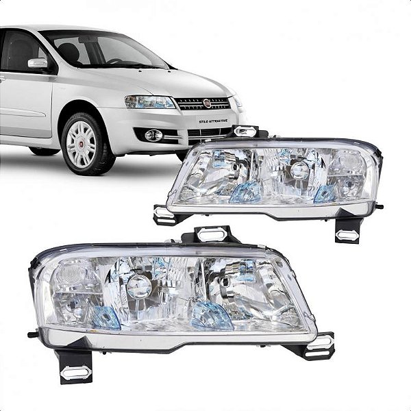Farol stilo fiat de 2003 a 2011 lado direito cromado elétrico sem motor com auxiliar e conector quadrado