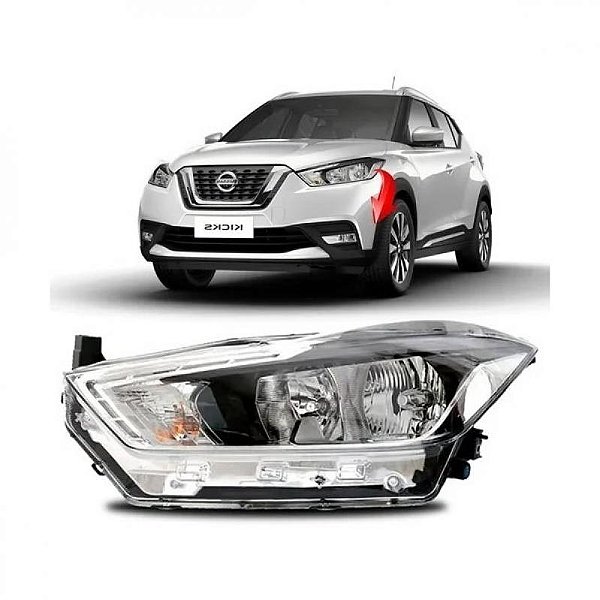 Farol kicks nissan de 2017 a 2021 lado esquerdo manual sem projetor sem LED