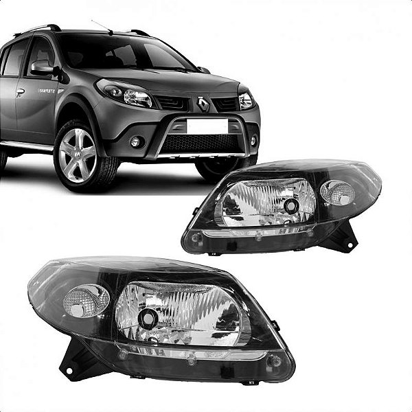 Farol sandero renault de 2008 a 2011 lado direito máscara negra manual