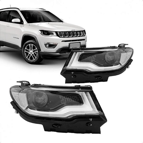 Farol compass jeep de 2017 a 2021 lado esquerdo elétrico com motor sem entrada para xenon com LED