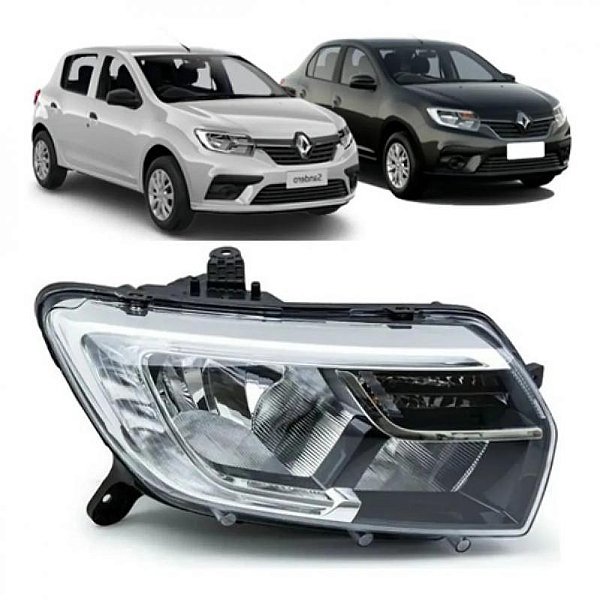 Farol sandero logan renault de 2020 a 2024 lado esquerdo manual com LED