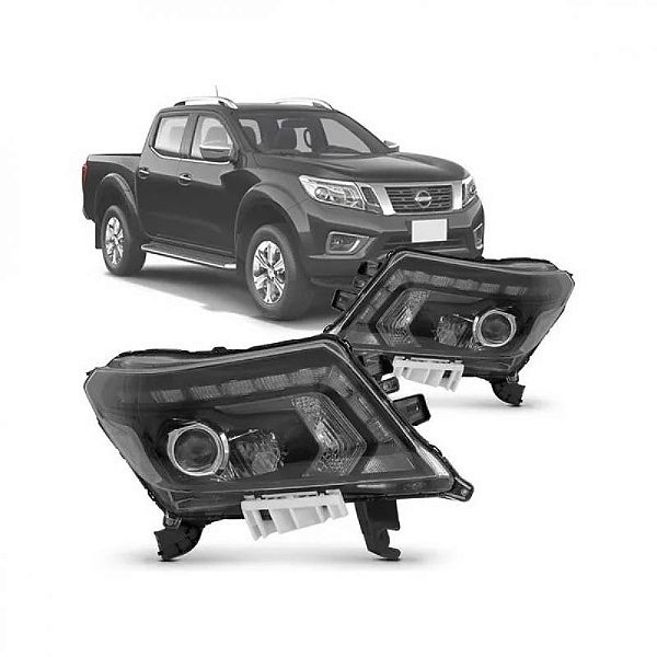 Farol frontier nissan de 2017 a 2021 lado direito preto manual com projetor com LED