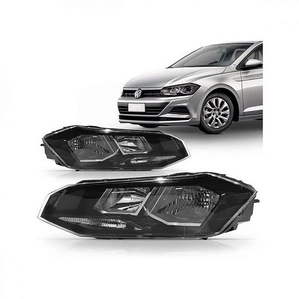 Farol polo e virtus volkswagen de 2018 a 2022 lado direito preto manual cromado com friso sem meia luz