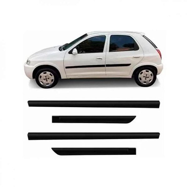 Friso lateral celta chevrolet de 2000 a 2006 preto quatro portas quatro peças