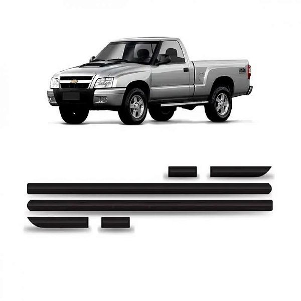 Friso lateral s10 chevrolet de 2001 a 2011 preto cabine simples seis peças