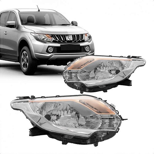 Farol triton mitsubishi de 2017 a 2025 lado direito cromado manual com pisca âmbar