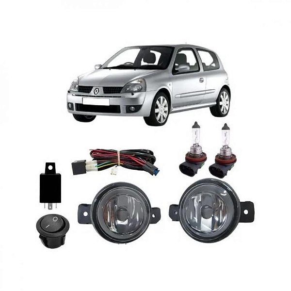 Kit farol auxiliar clio renault de 2003 a 2005 completo com botão universal