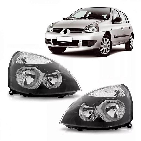 Farol clio renault de 2003 a 2005 lado esquerdo preto elétrico sem motor sem regulador