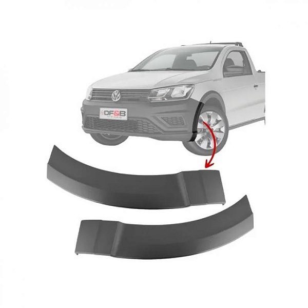 Moldura do vão de roda do paralama saveiro volkswagen de 2017 a 2023 dianteira lado esquerdo menor geração sete robust com furo e com friso cromado
