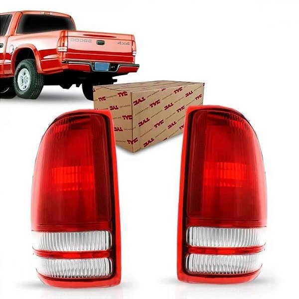 Lanterna dakota dodge de 1997 a 2005 traseira lado esquerdo vermelha e branca para duas lâmpadas
