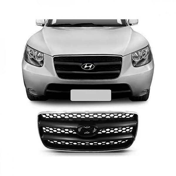 Grade do radiador santa fe hyundai de 2006 a 2010 preta com aro cromado