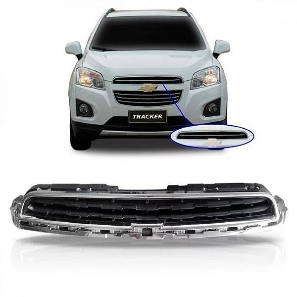 Grade do radiador tracker chevrolet de 2014 a 2016 superior preta com friso cromado