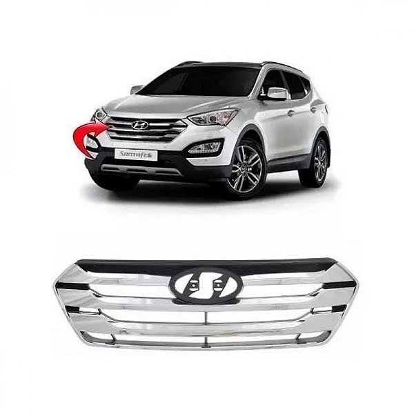 Grade do radiador santa fe hyundai de 2014 a 2016 com friso cromado e moldura inferior do para choque cromada
