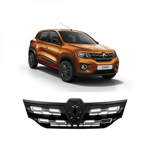 Grade do radiador kwid renault de 2017 a 2022 preta com friso cromado
