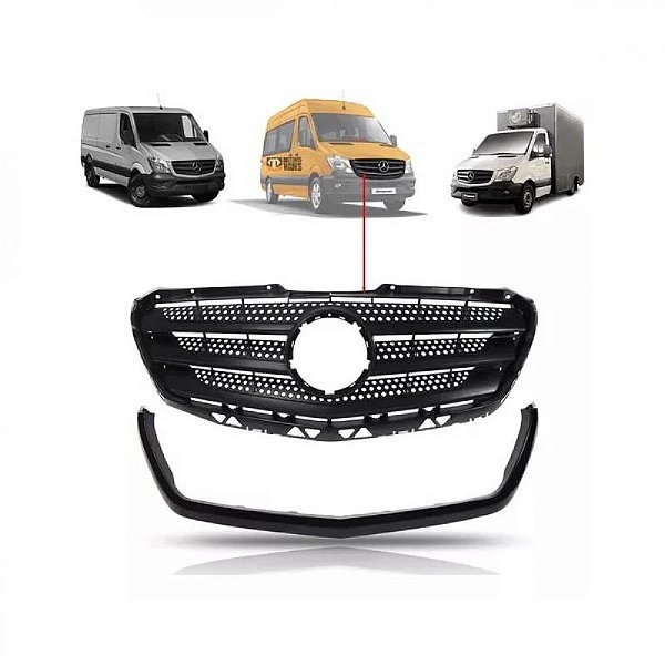 Grade radiador sprinter mercedes benz de 2017 a 2019 preta sem emblema com moldura