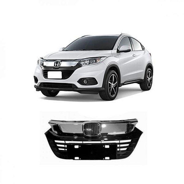 Grade do radiador hrv honda de 2019 a 2021 preto piano sem furo para sensor com friso cromado