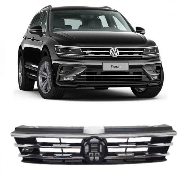 Grade do radiador tiguan volkswagen de 2018 a 2021 carcaça preta com friso cromado