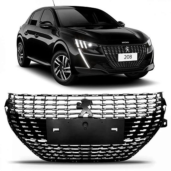 Grade do radiador 208 peugeot de 2020 a 2024 carcaça preta com pontos cromados