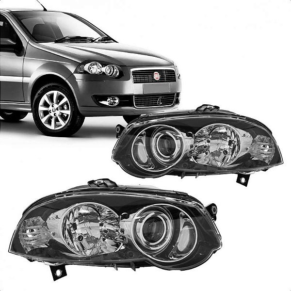 Farol palio fiat de 2009 a 2020 e siena fiat de 2009 a 2012 lado esquerdo preto com anel cromado bola