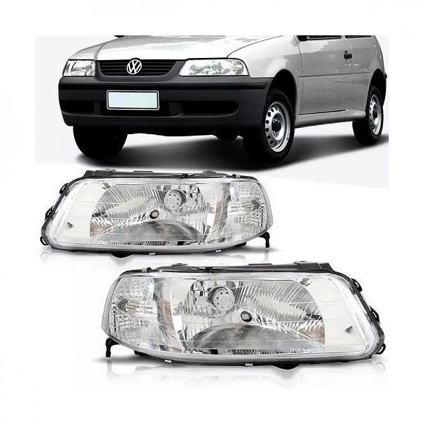 Farol gol volkswagen de 1999 a 2005 lado direito cromado foco simples com chapéu geração 3 ponteira para choque