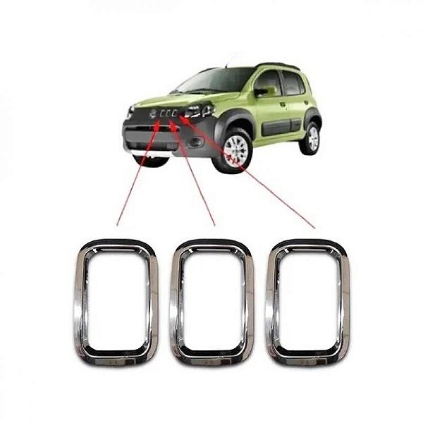 Moldura inferior para choque para grade frontal uno e fiorino fiat de 2011 a 2014 cromada três peças