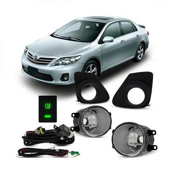 Kit farol auxiliar corolla toyota de 2012 a 2013 com grade e aro preto