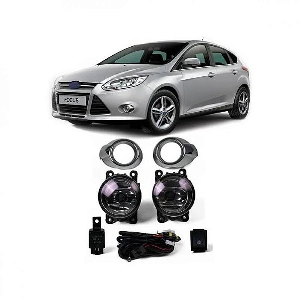 Kit de farol auxiliar focus ford de 2014 a 2015 cromado com grade e botão universal