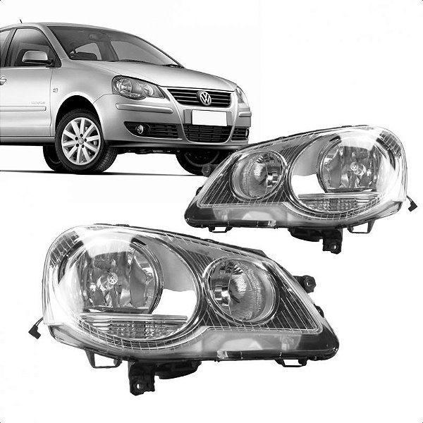 Farol polo volkswagen de 2007 a 2011 lado direito cromado manual