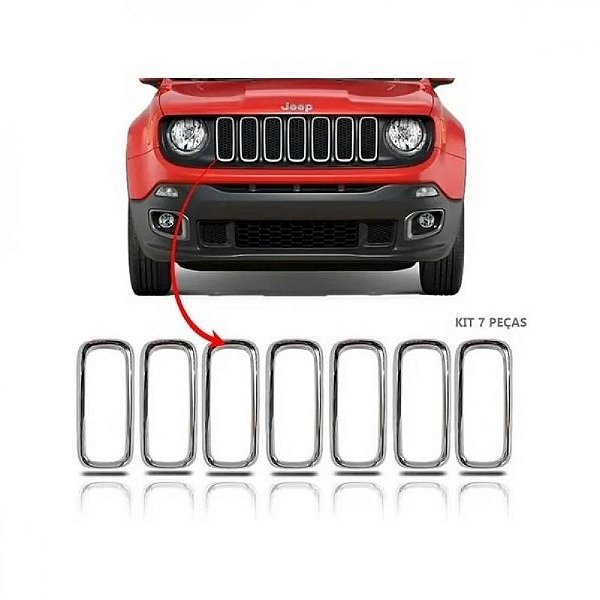 Moldura da grade do para choque renegade jeep de 2015 a 2018 inferior cromada conjunto de sete peças