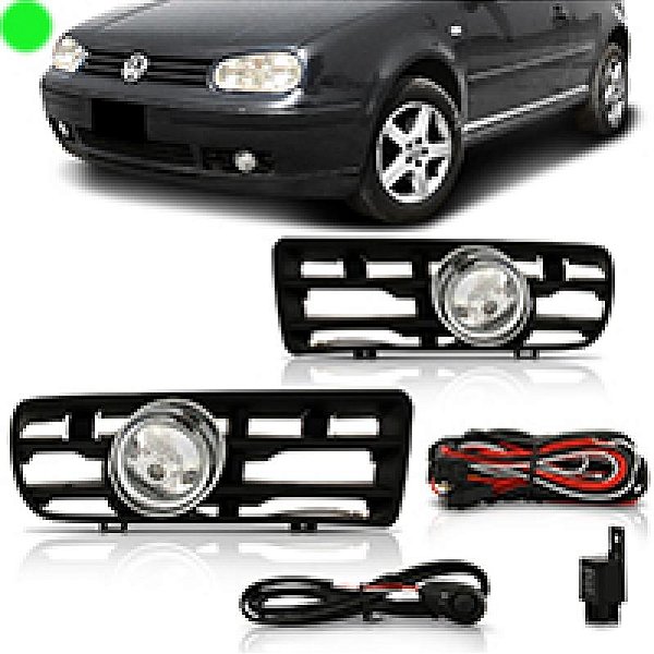 Kit farol auxiliar golf volkswagen de 1999 a 2006 com grade aro cromado e botão universal